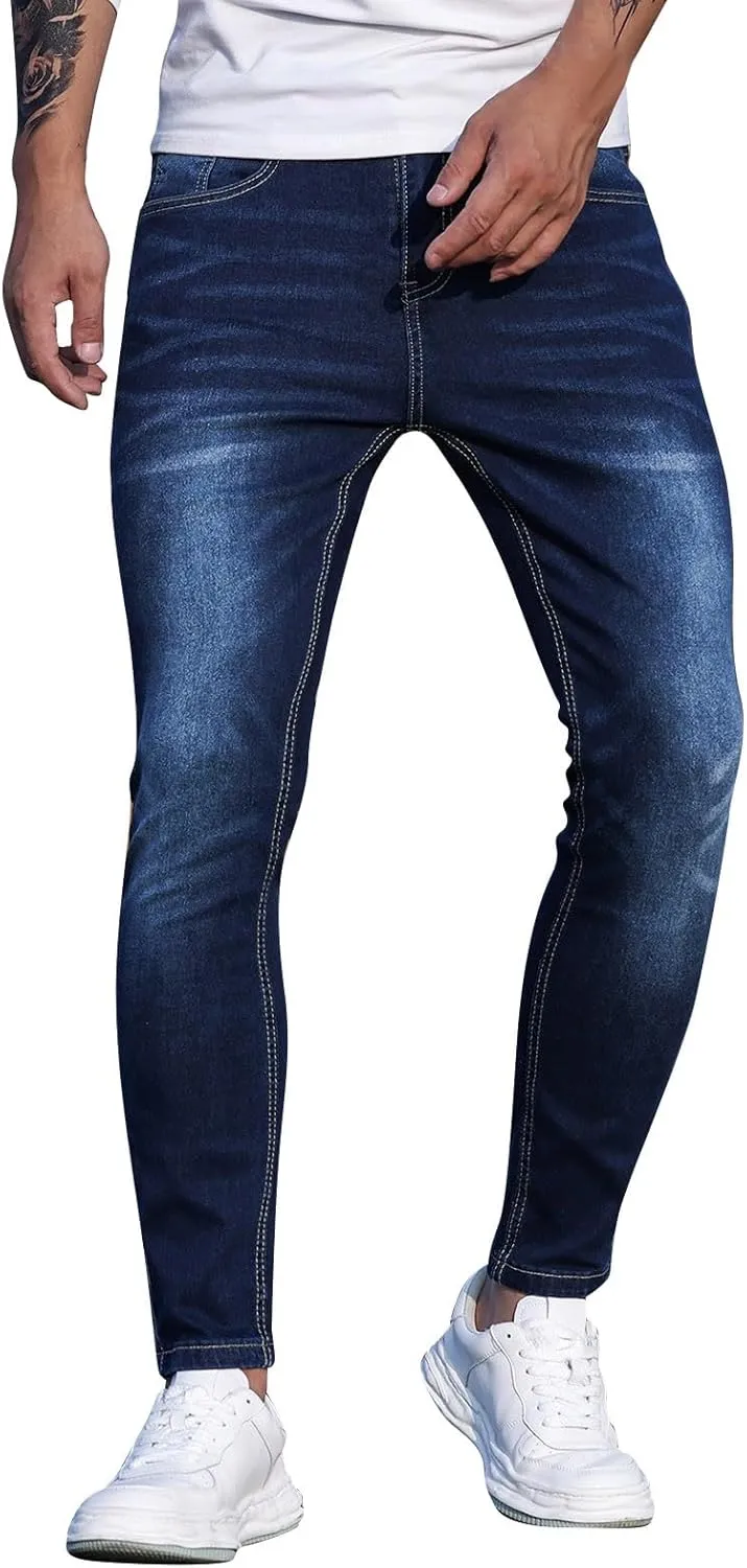 Jeans for Men Stretch Fit Classic Vintage Straight Skinny Leg Denim Pants Slim Jeans Trousers Mulit Pockets