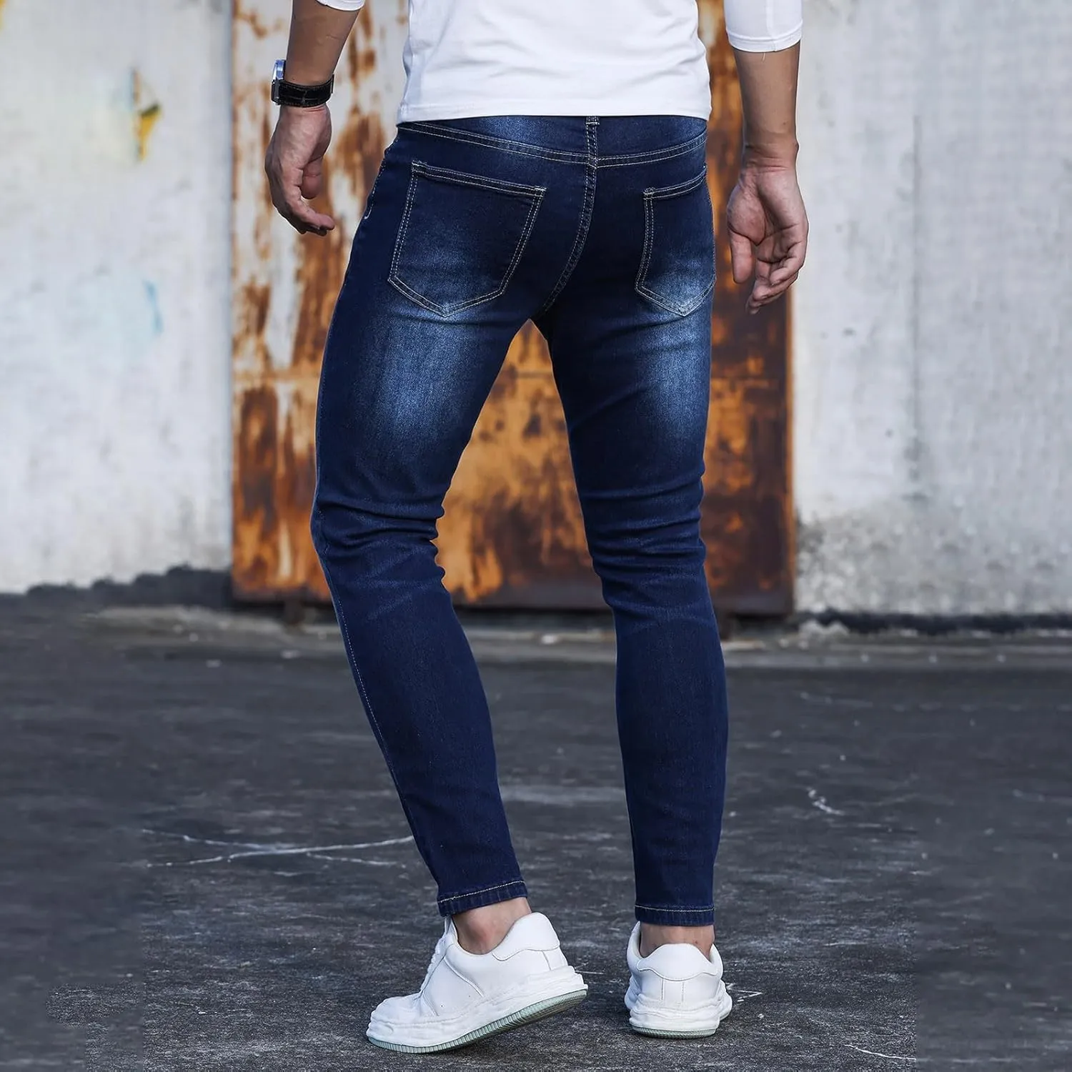 Jeans for Men Stretch Fit Classic Vintage Straight Skinny Leg Denim Pants Slim Jeans Trousers Mulit Pockets