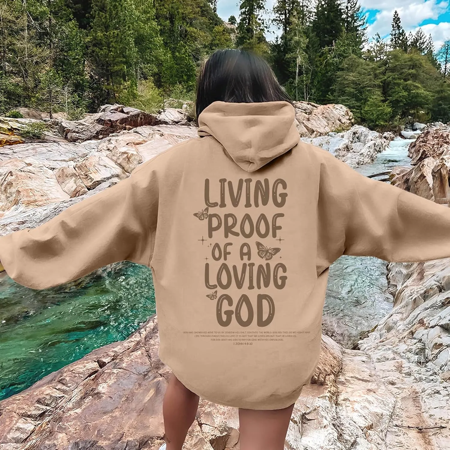 Jesus Loves You Hoodies For Women Oversized Letter Print Hooded Pullover Tops Casual Long Sleeve Sweatshirts Graphic Tunics
