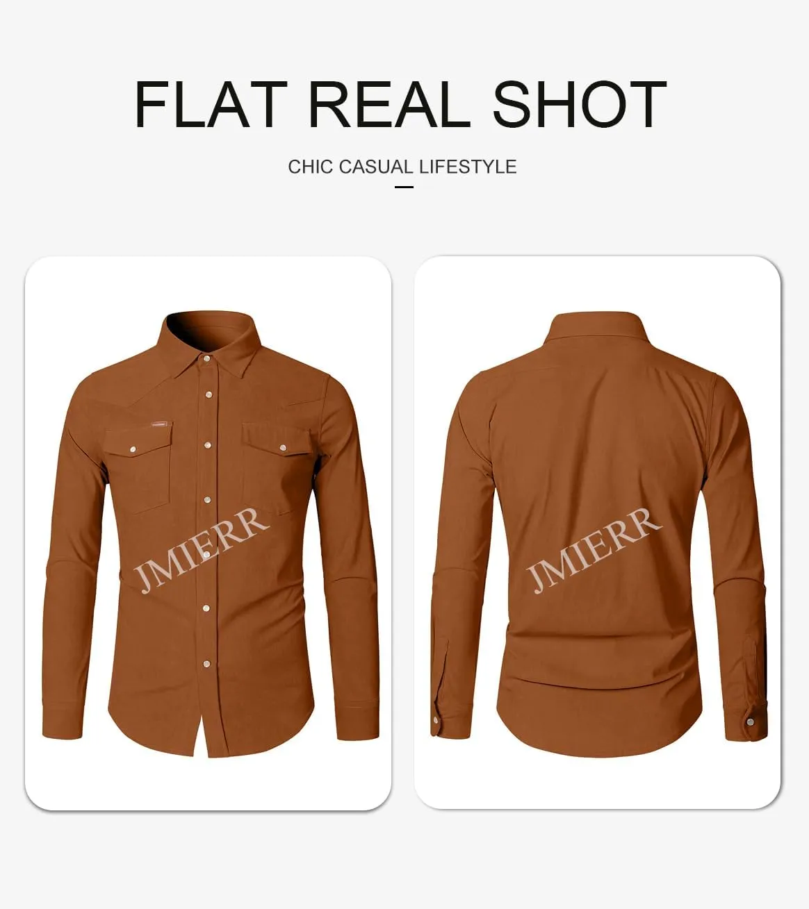 JMIERR Men's Corduroy Shirts Casual Western Long Sleeve Button Down Shacket Jackets with 2 Flap Pocket