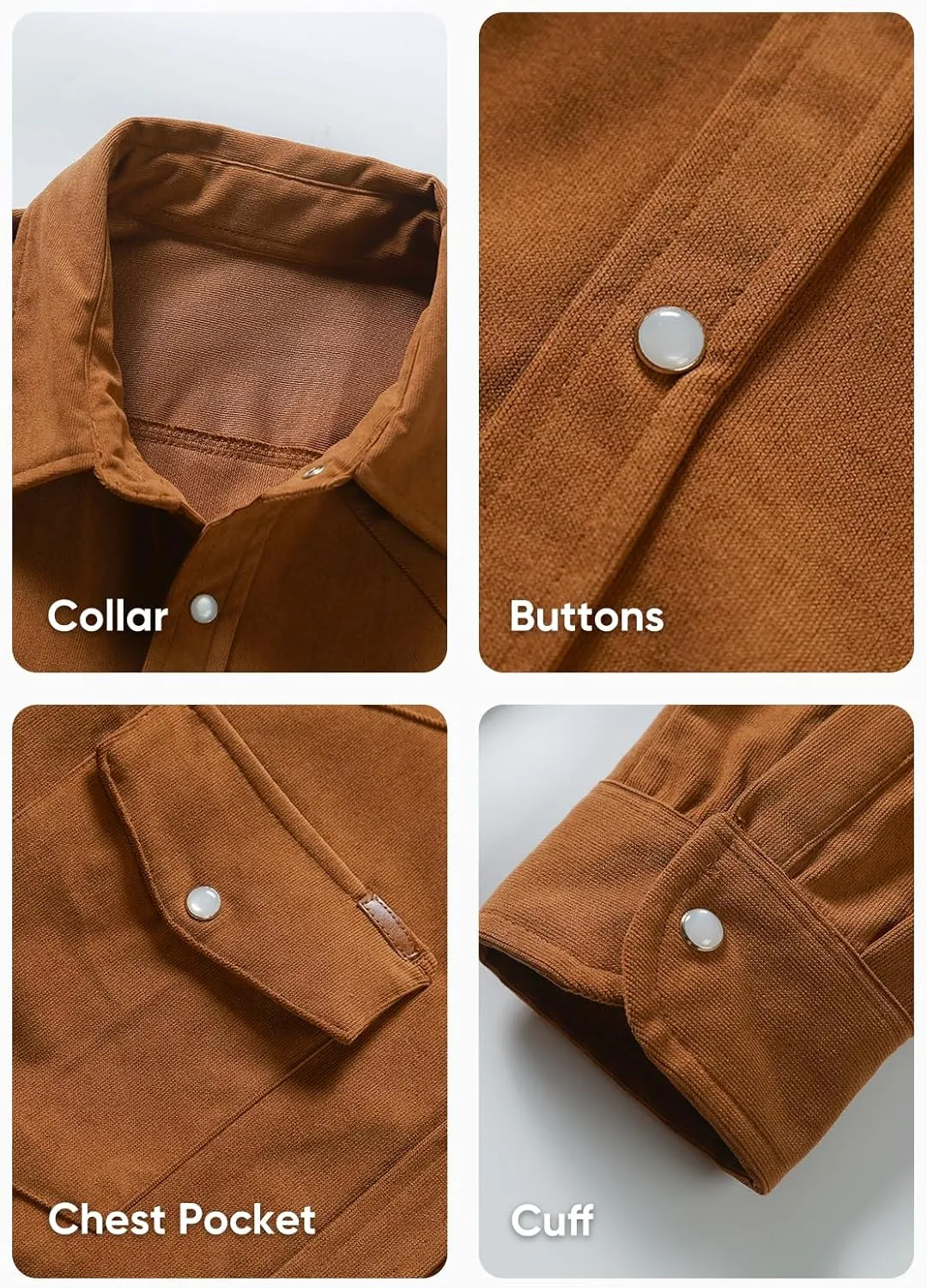 JMIERR Men's Corduroy Shirts Casual Western Long Sleeve Button Down Shacket Jackets with 2 Flap Pocket