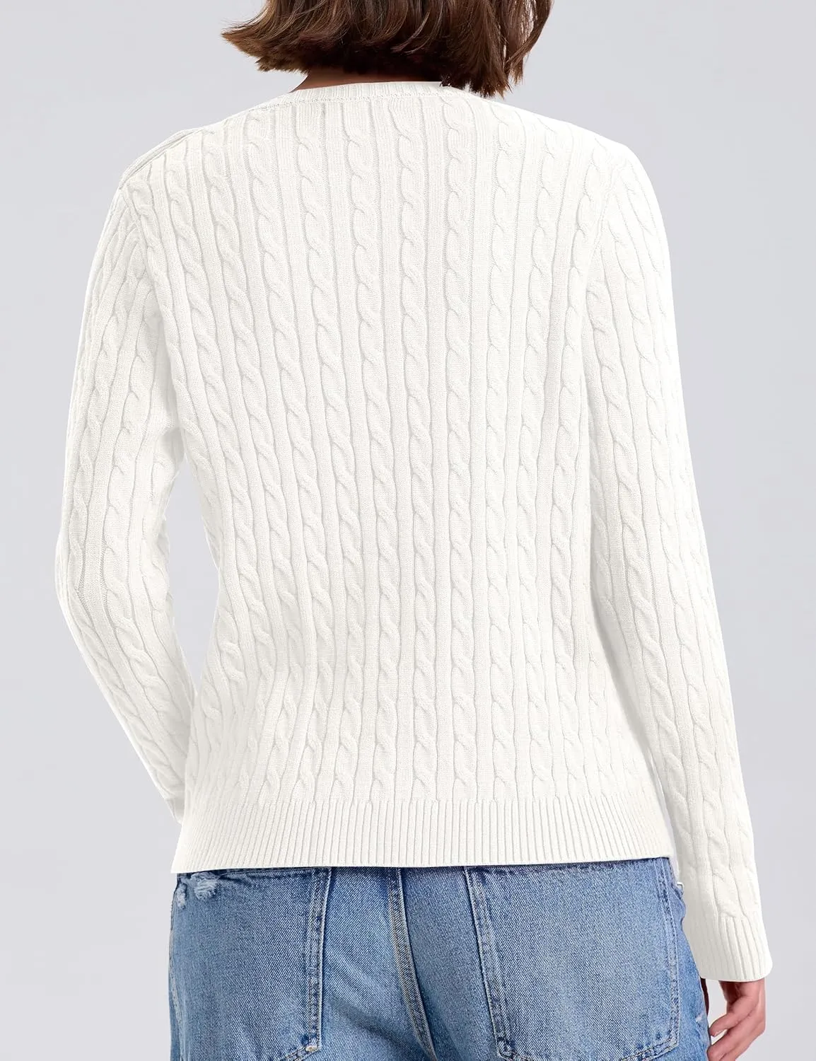 kayamiya Women Crew Neck Cable Knit Sweaters Long Sleeve Vintage Casual Pullover Tops