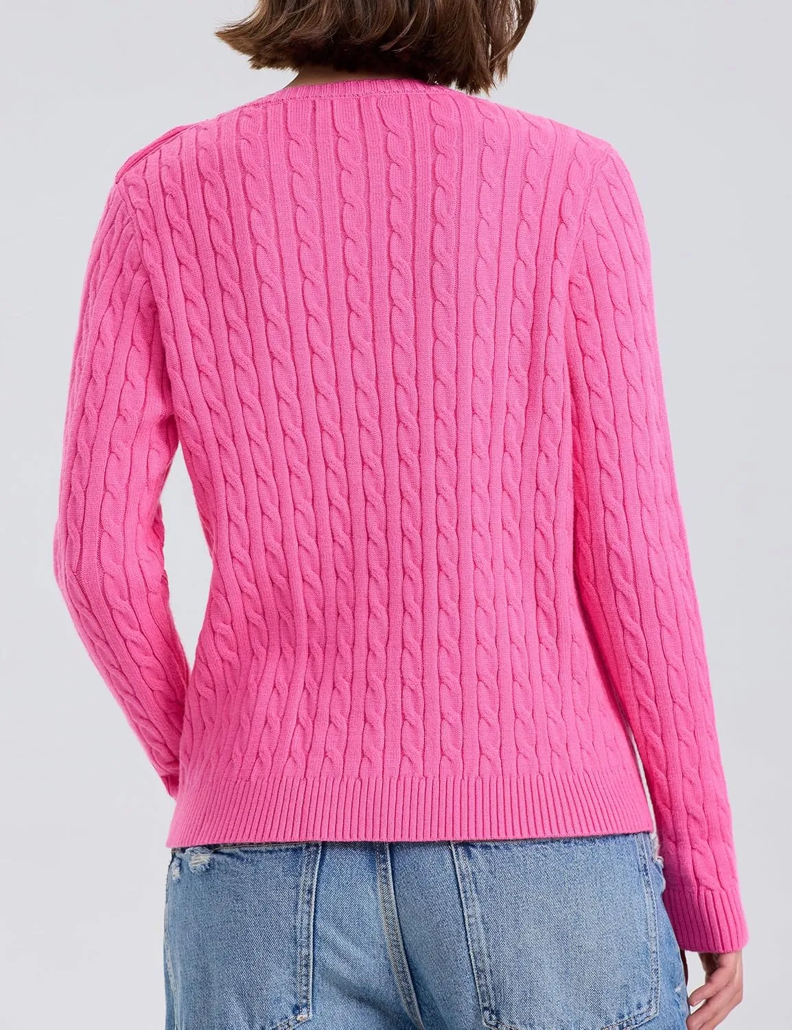 kayamiya Women Crew Neck Cable Knit Sweaters Long Sleeve Vintage Casual Pullover Tops
