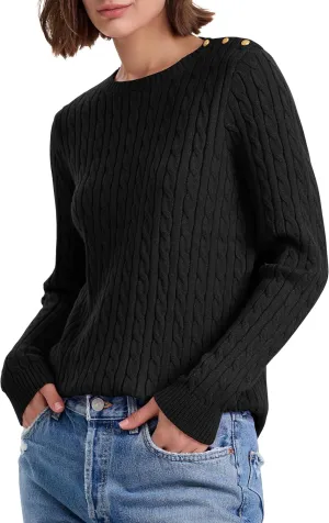 kayamiya Women Crew Neck Cable Knit Sweaters Long Sleeve Vintage Casual Pullover Tops