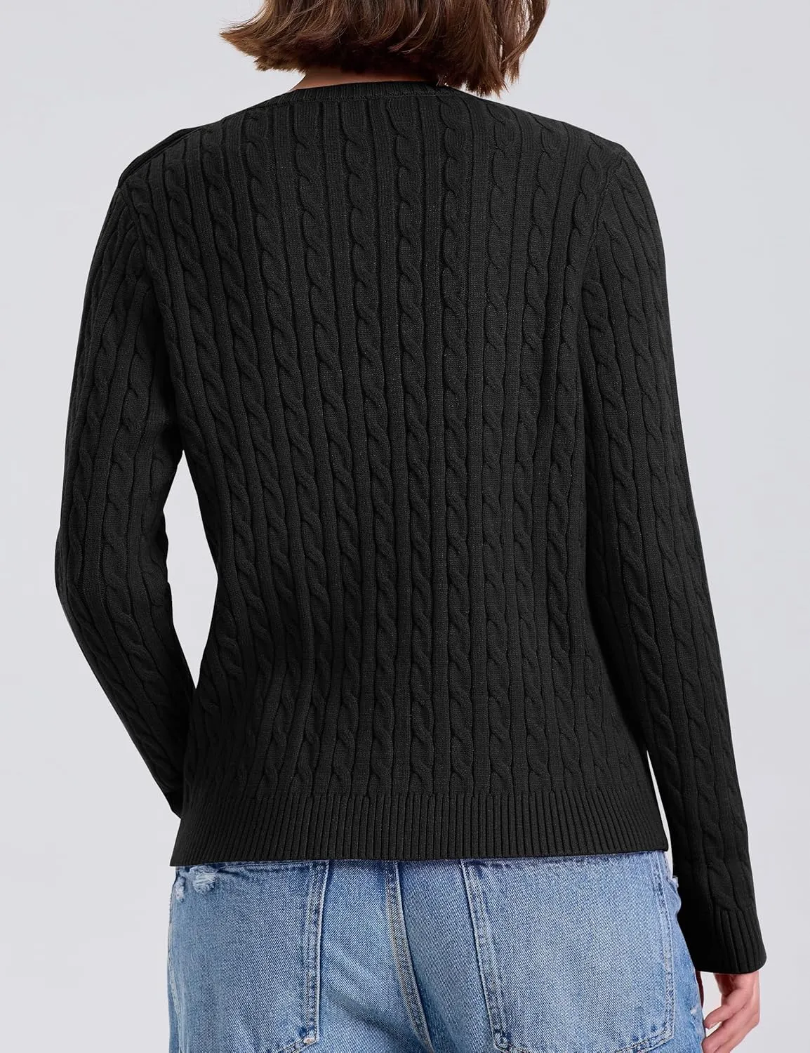 kayamiya Women Crew Neck Cable Knit Sweaters Long Sleeve Vintage Casual Pullover Tops