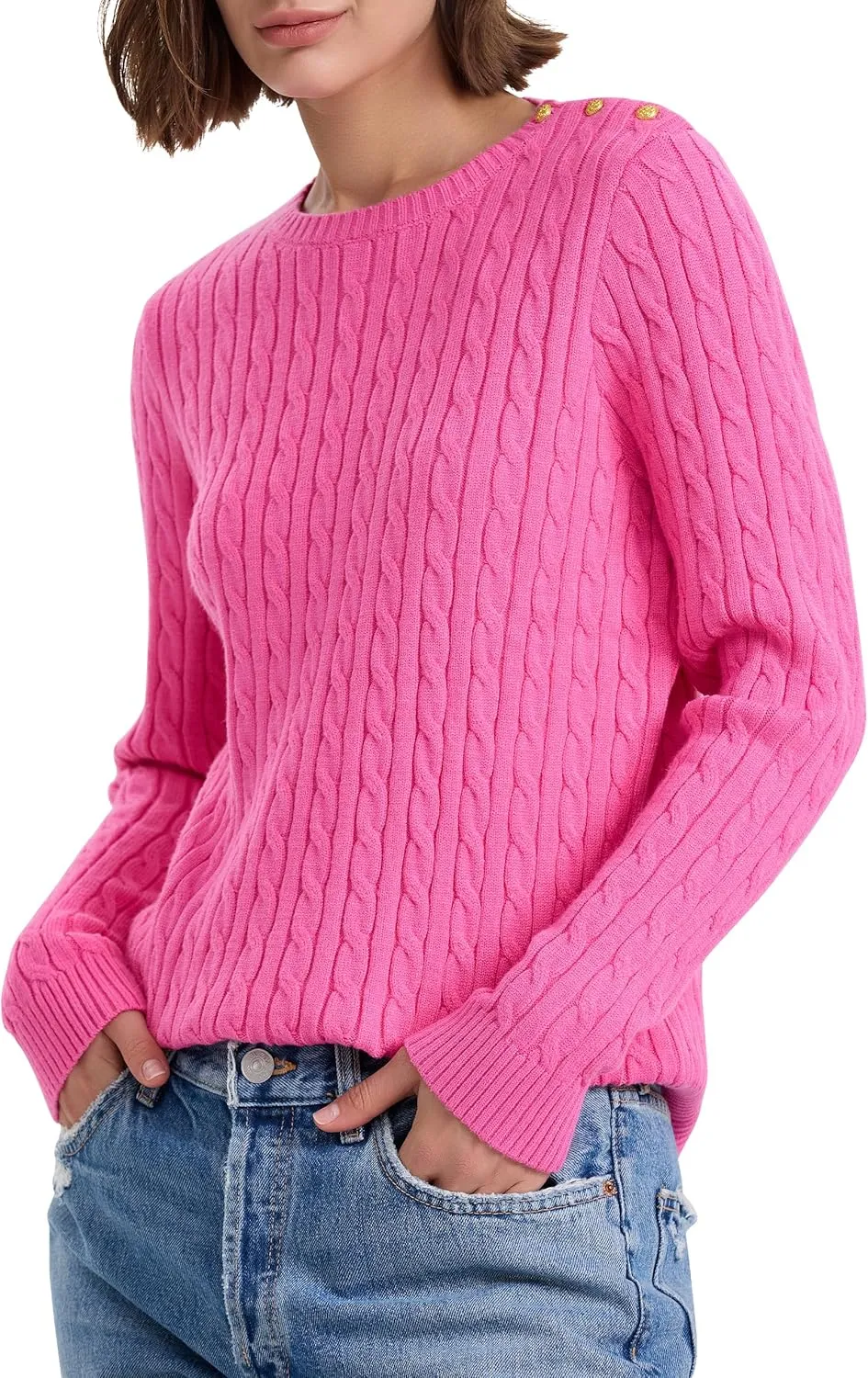 kayamiya Women Crew Neck Cable Knit Sweaters Long Sleeve Vintage Casual Pullover Tops