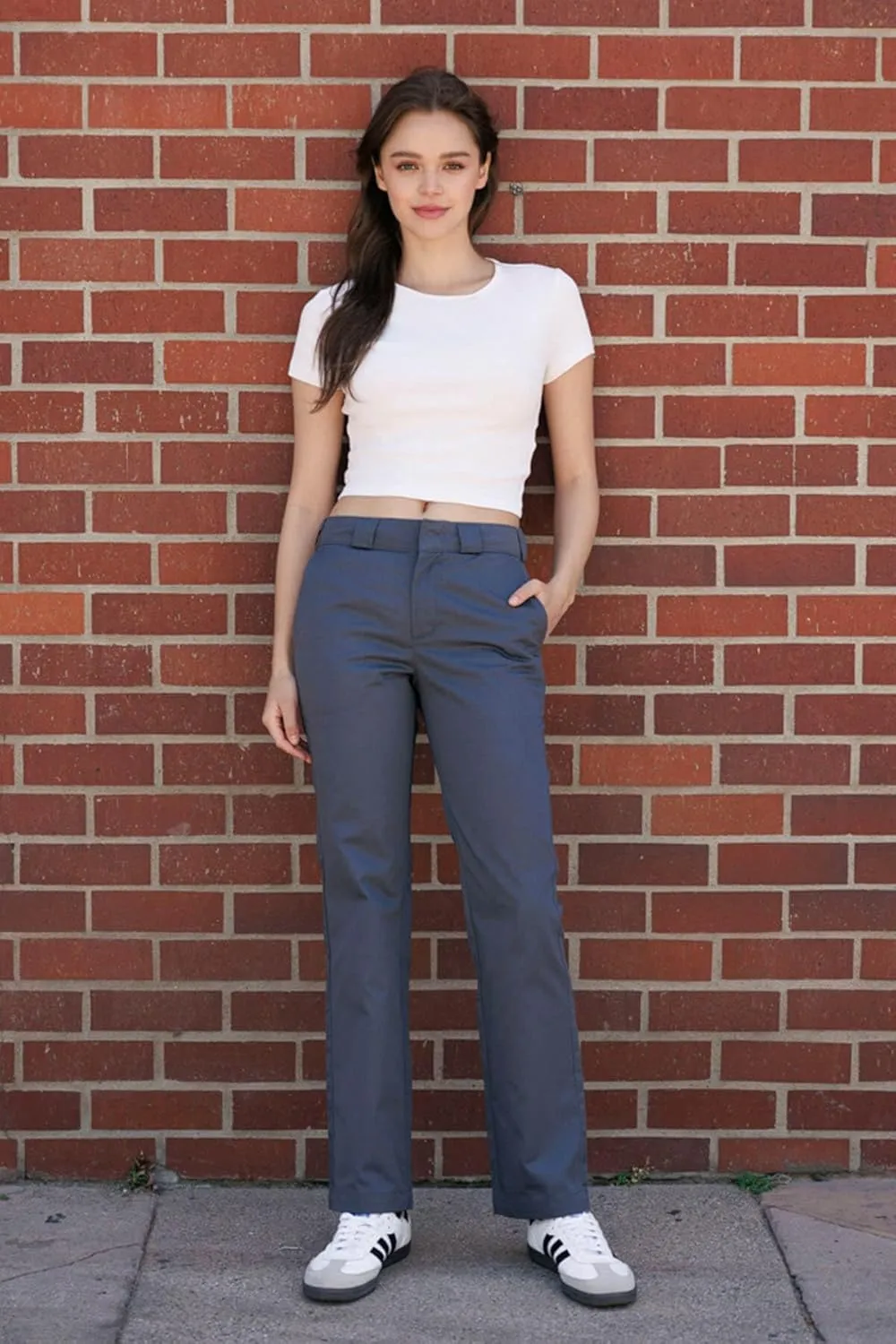 KHAKI & BLUE Women's Work Pants – High Rise Straight Leg Casual Trousers with Pockets