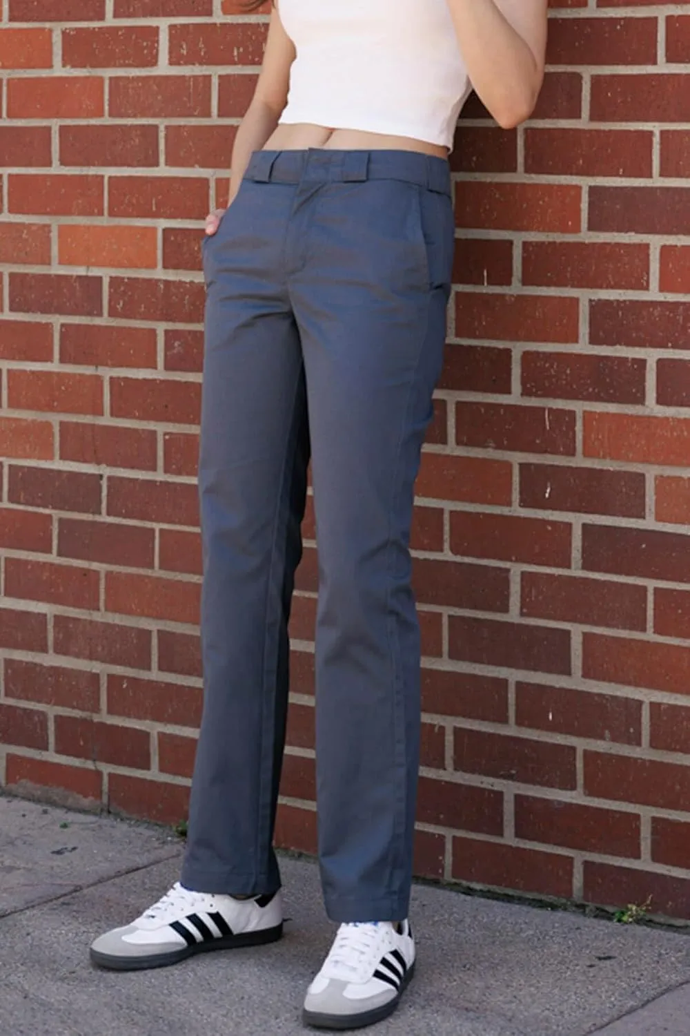 KHAKI & BLUE Women's Work Pants – High Rise Straight Leg Casual Trousers with Pockets
