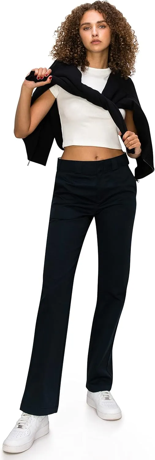 KHAKI & BLUE Women's Work Pants – High Rise Straight Leg Casual Trousers with Pockets