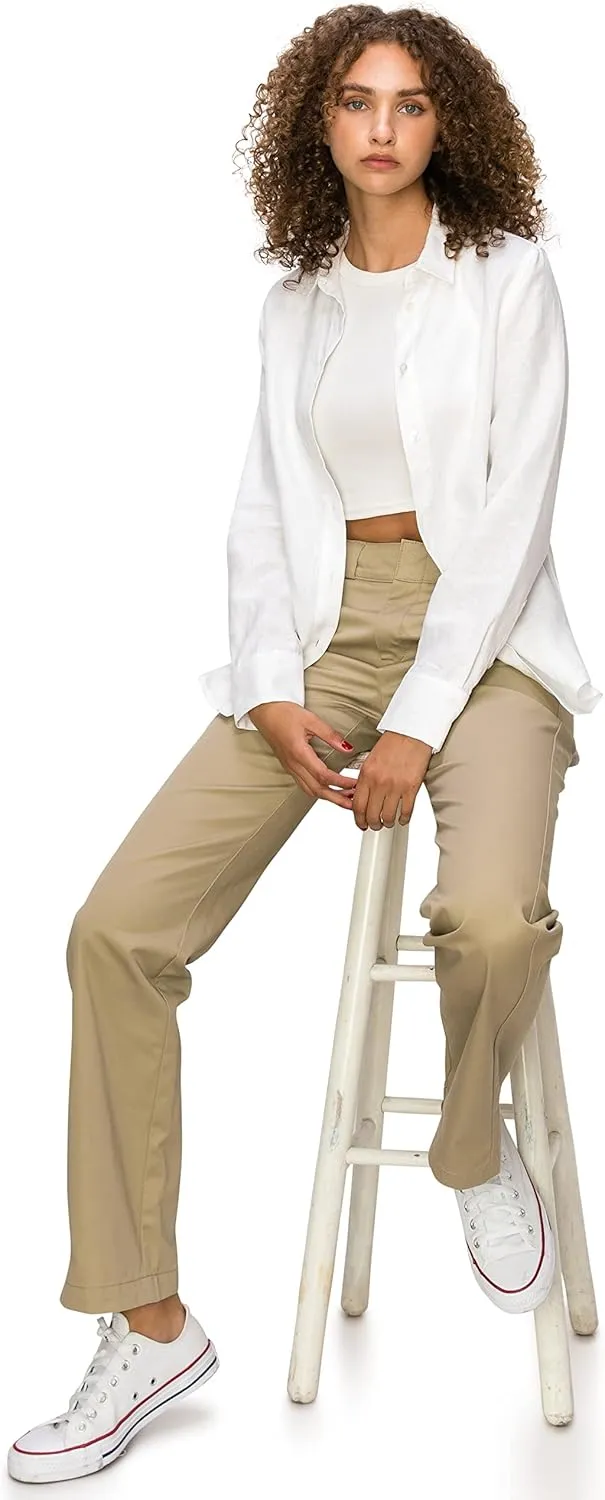 KHAKI & BLUE Women's Work Pants – High Rise Straight Leg Casual Trousers with Pockets
