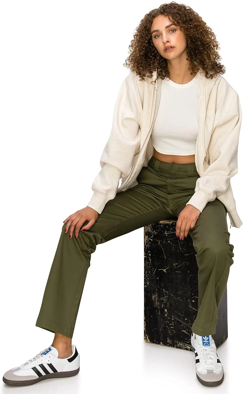 KHAKI & BLUE Women's Work Pants – High Rise Straight Leg Casual Trousers with Pockets