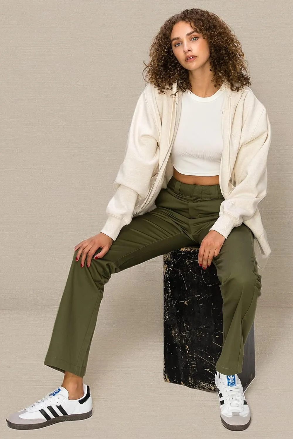 KHAKI & BLUE Women's Work Pants – High Rise Straight Leg Casual Trousers with Pockets