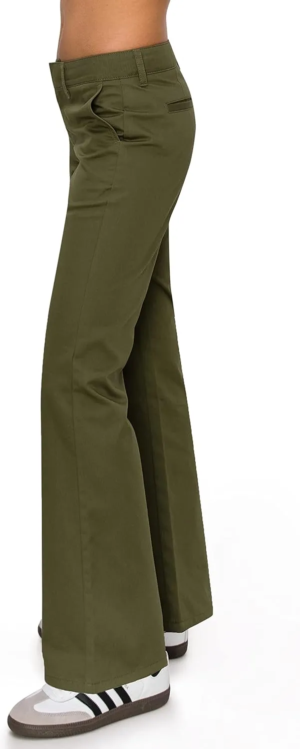 KHAKI & BLUE Women's Work Pants – Low Rise Flared Leg Bootcut Casual Trousers with Pockets