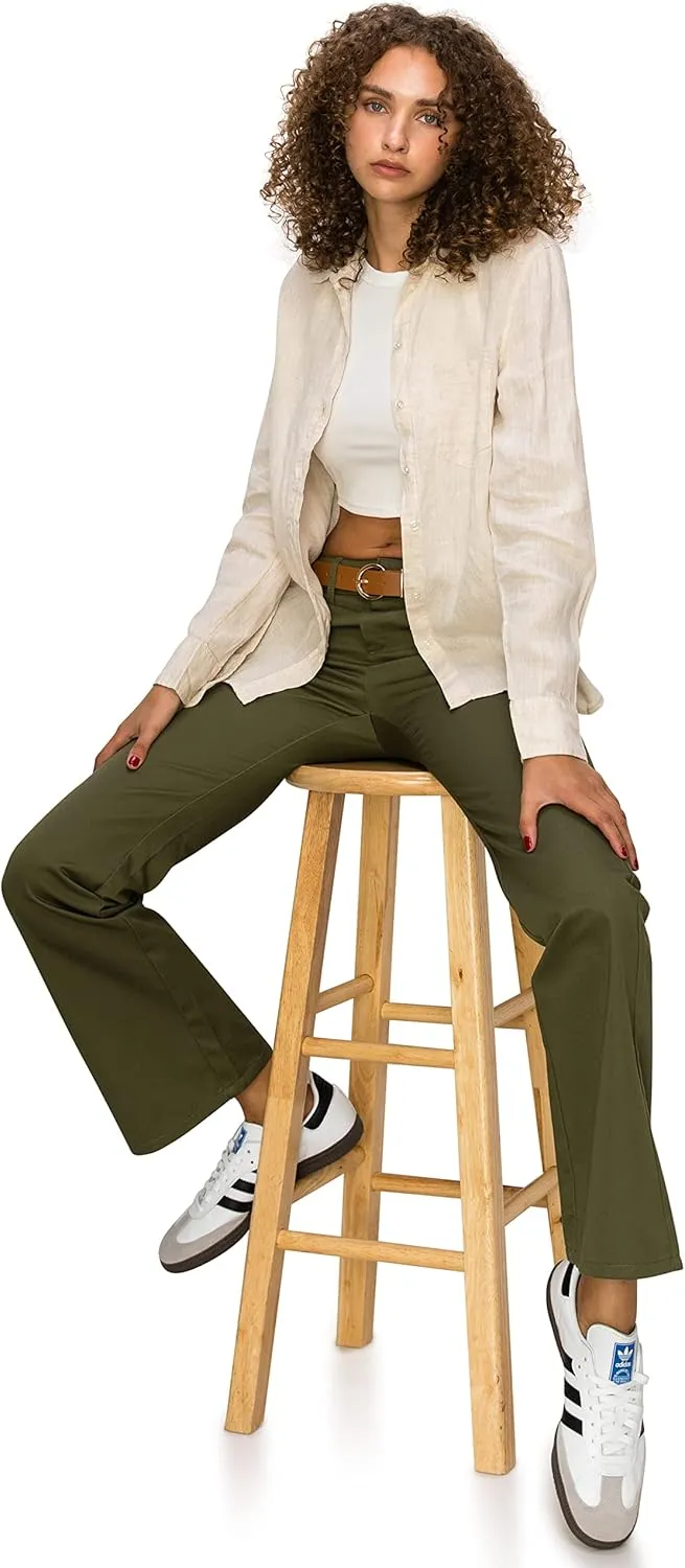 KHAKI & BLUE Women's Work Pants – Low Rise Flared Leg Bootcut Casual Trousers with Pockets