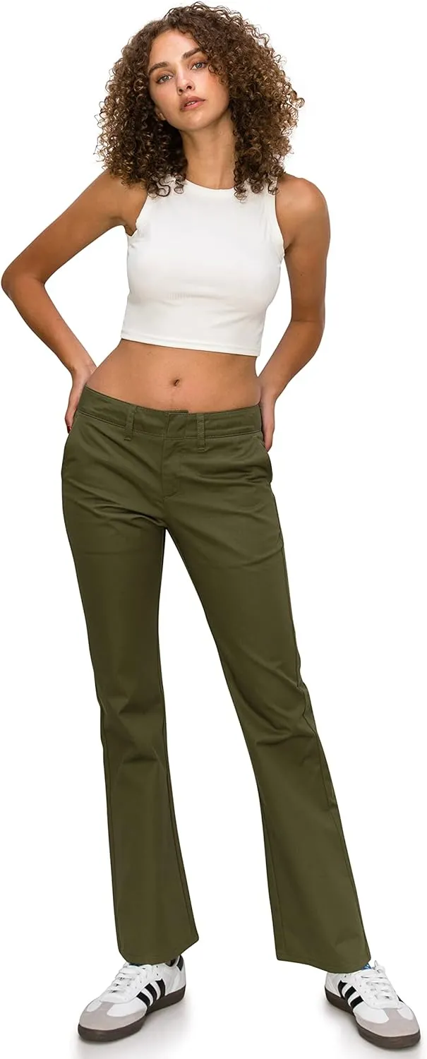 KHAKI & BLUE Women's Work Pants – Low Rise Flared Leg Bootcut Casual Trousers with Pockets