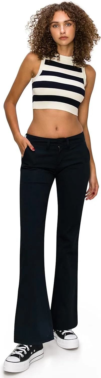 KHAKI & BLUE Women's Work Pants – Low Rise Flared Leg Bootcut Casual Trousers with Pockets