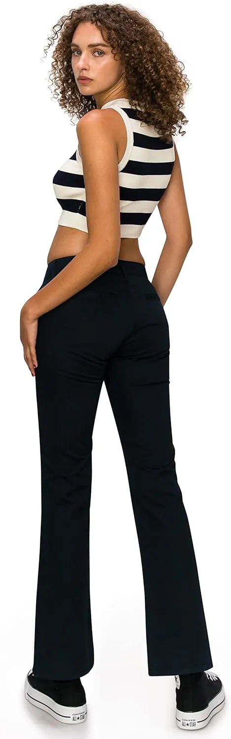 KHAKI & BLUE Women's Work Pants – Low Rise Flared Leg Bootcut Casual Trousers with Pockets