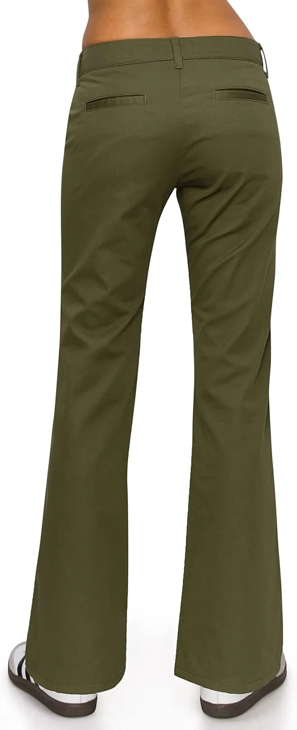 KHAKI & BLUE Women's Work Pants – Low Rise Flared Leg Bootcut Casual Trousers with Pockets