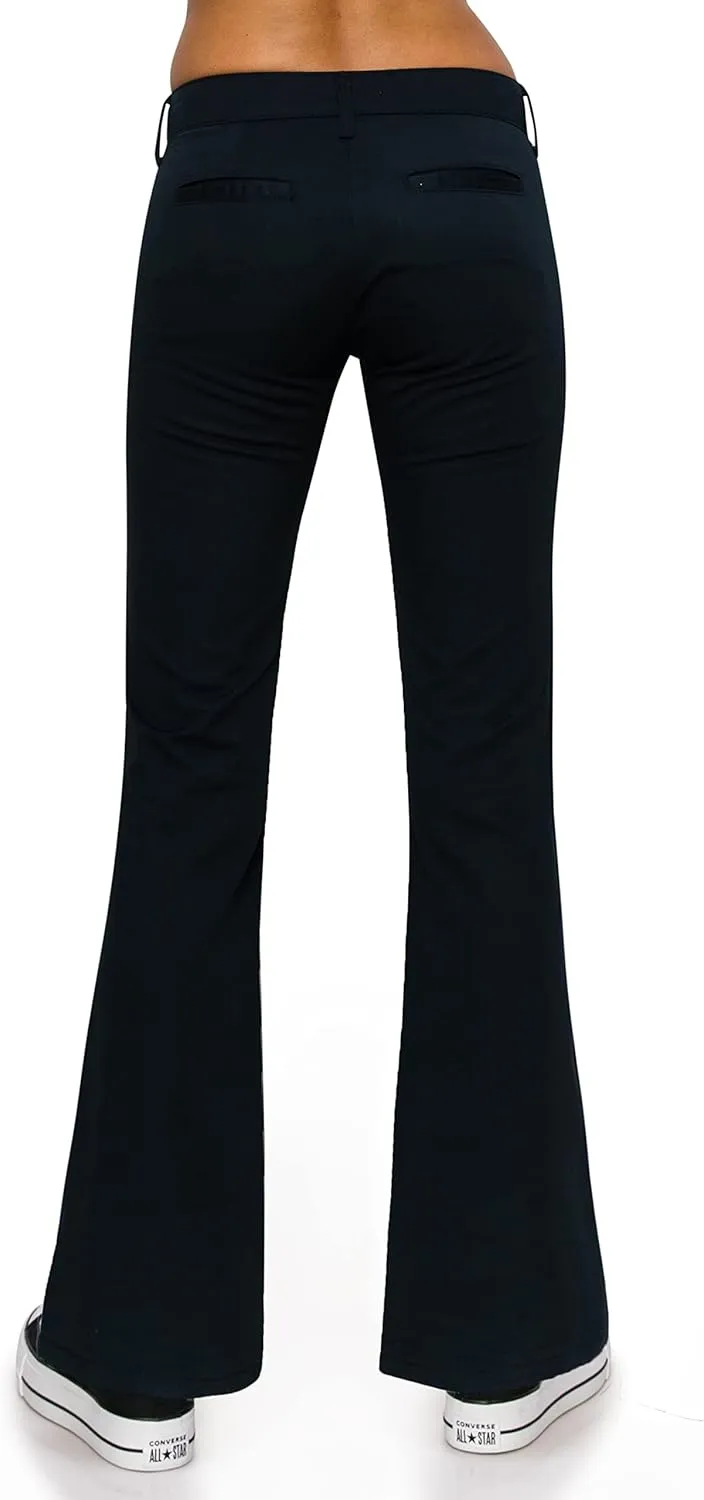 KHAKI & BLUE Women's Work Pants – Low Rise Flared Leg Bootcut Casual Trousers with Pockets