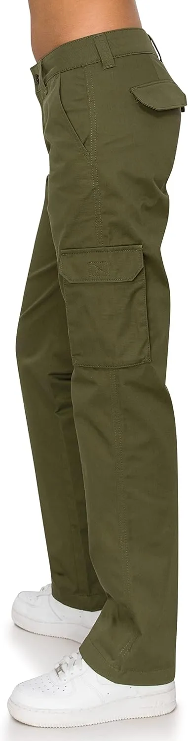 KHAKI & BLUE Women's Work Pants – Mid Rise Relaxed Fit Straight Leg Cargo Casual Trousers with Multi Pockets
