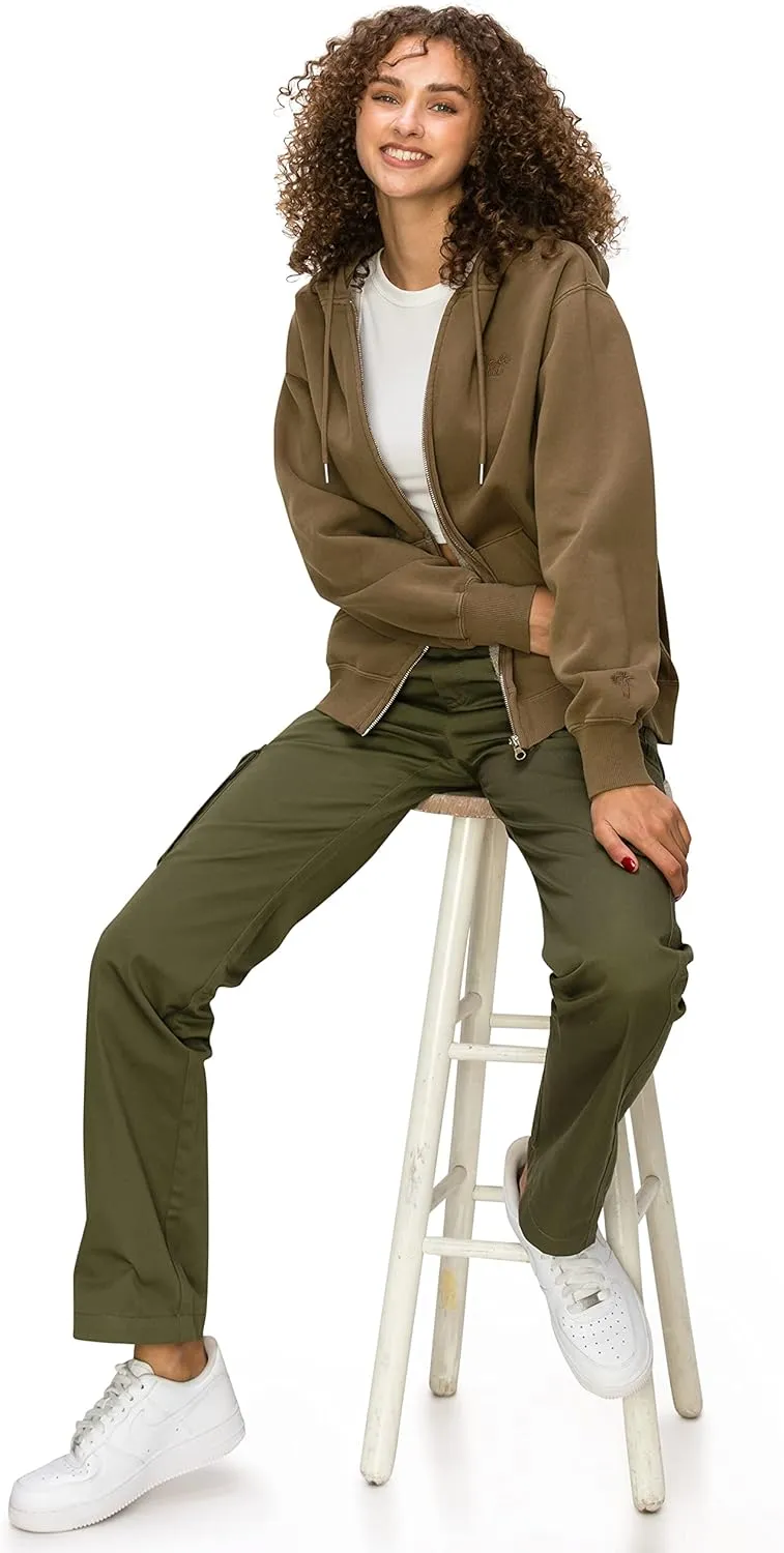 KHAKI & BLUE Women's Work Pants – Mid Rise Relaxed Fit Straight Leg Cargo Casual Trousers with Multi Pockets