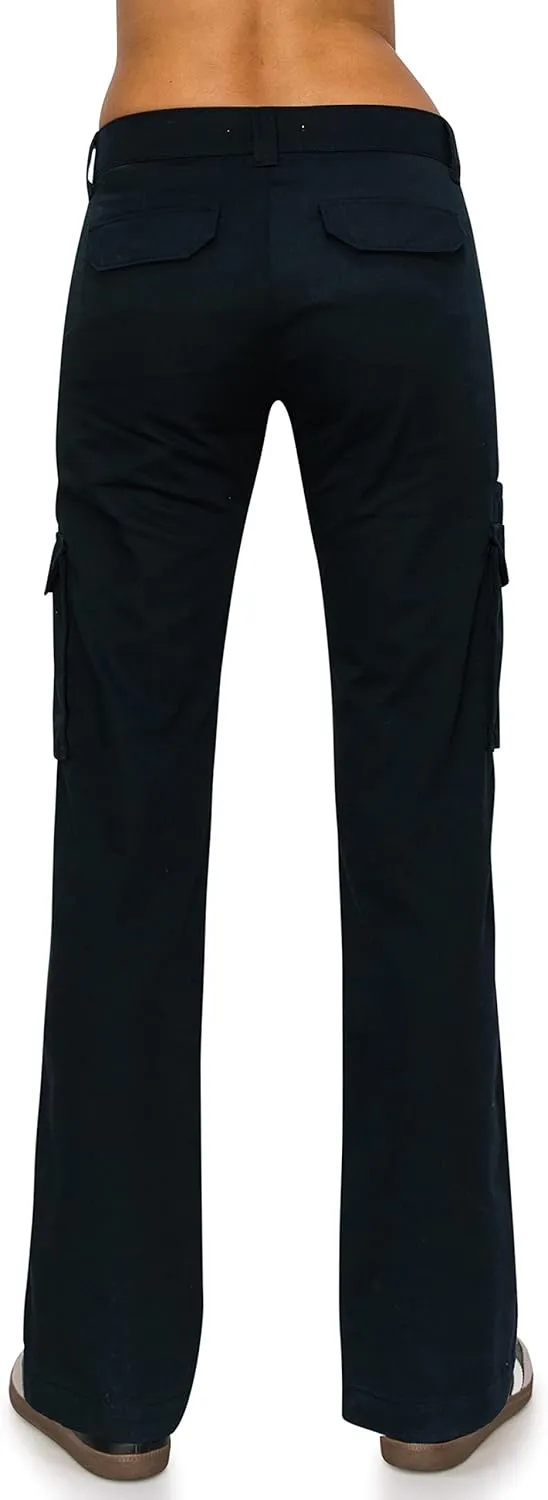 KHAKI & BLUE Women's Work Pants – Mid Rise Relaxed Fit Straight Leg Cargo Casual Trousers with Multi Pockets