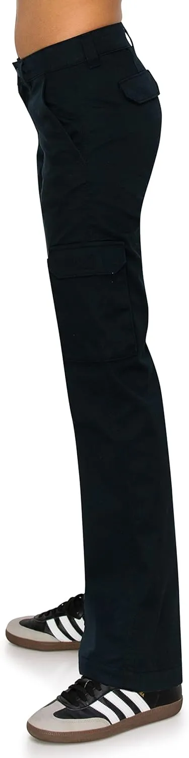 KHAKI & BLUE Women's Work Pants – Mid Rise Relaxed Fit Straight Leg Cargo Casual Trousers with Multi Pockets