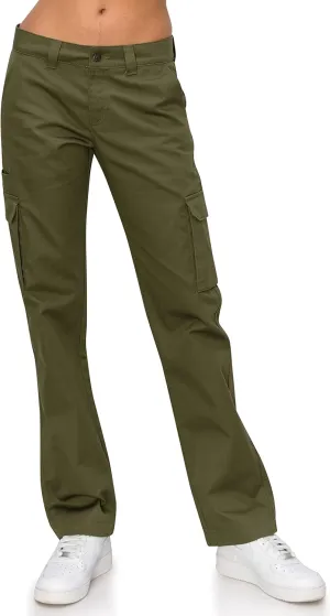 KHAKI & BLUE Women's Work Pants – Mid Rise Relaxed Fit Straight Leg Cargo Casual Trousers with Multi Pockets