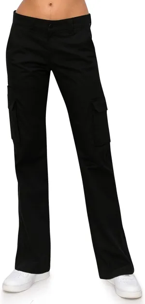 KHAKI & BLUE Women's Work Pants – Mid Rise Relaxed Fit Straight Leg Cargo Casual Trousers with Multi Pockets