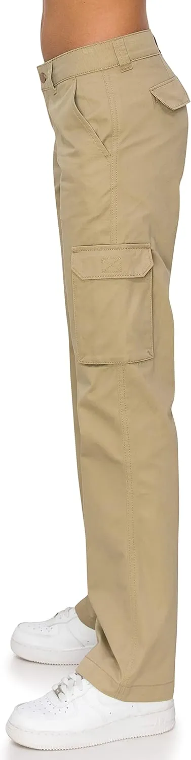 KHAKI & BLUE Women's Work Pants – Mid Rise Relaxed Fit Straight Leg Cargo Casual Trousers with Multi Pockets