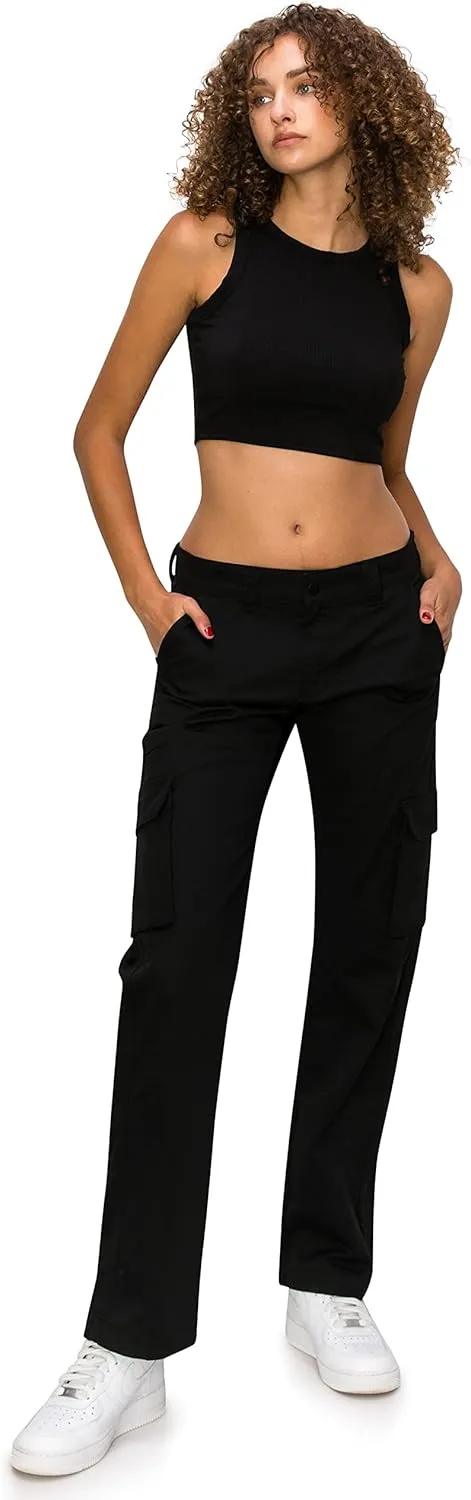 KHAKI & BLUE Women's Work Pants – Mid Rise Relaxed Fit Straight Leg Cargo Casual Trousers with Multi Pockets