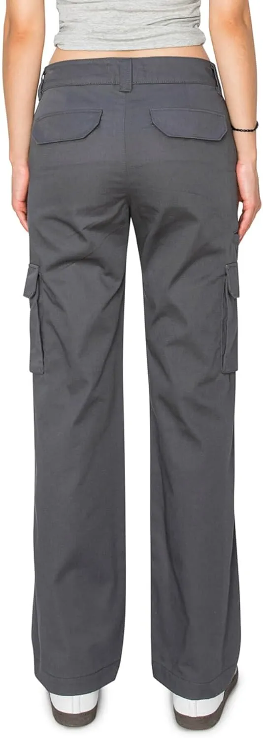KHAKI & BLUE Women's Work Pants – Mid Rise Relaxed Fit Straight Leg Cargo Casual Trousers with Multi Pockets