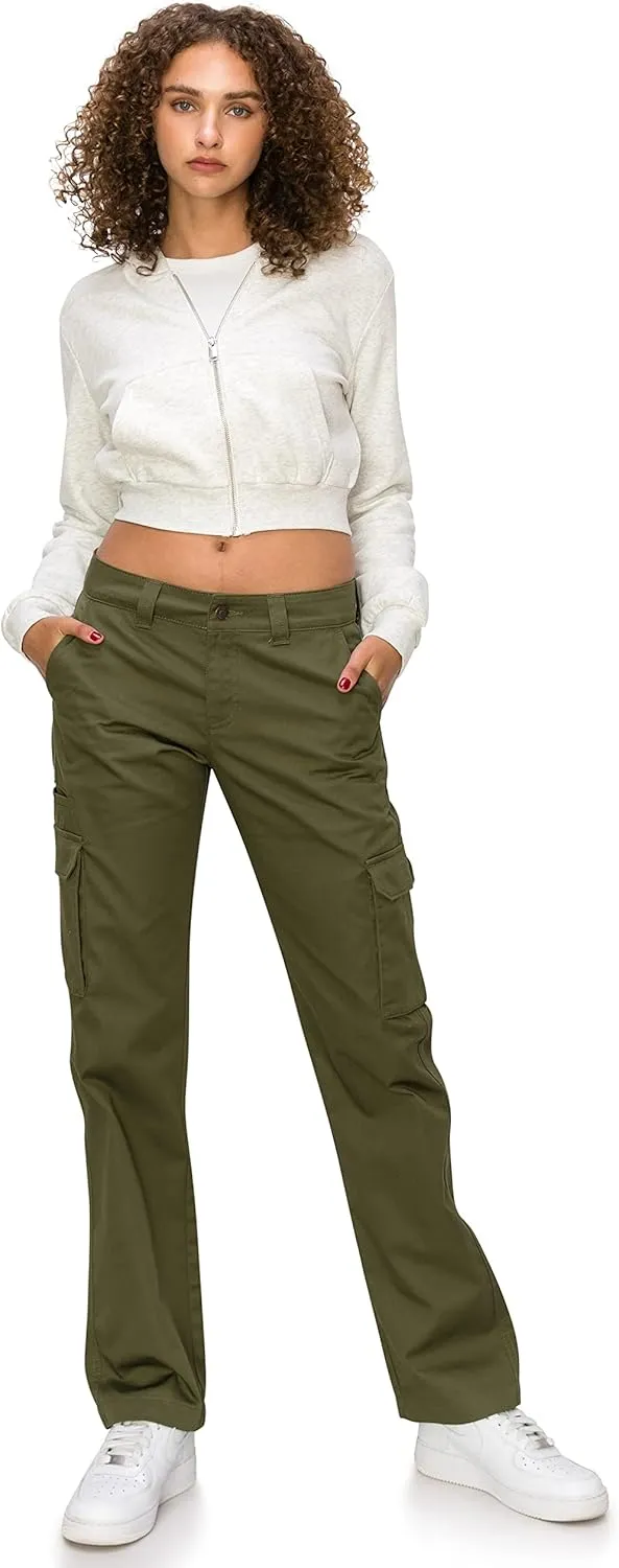 KHAKI & BLUE Women's Work Pants – Mid Rise Relaxed Fit Straight Leg Cargo Casual Trousers with Multi Pockets