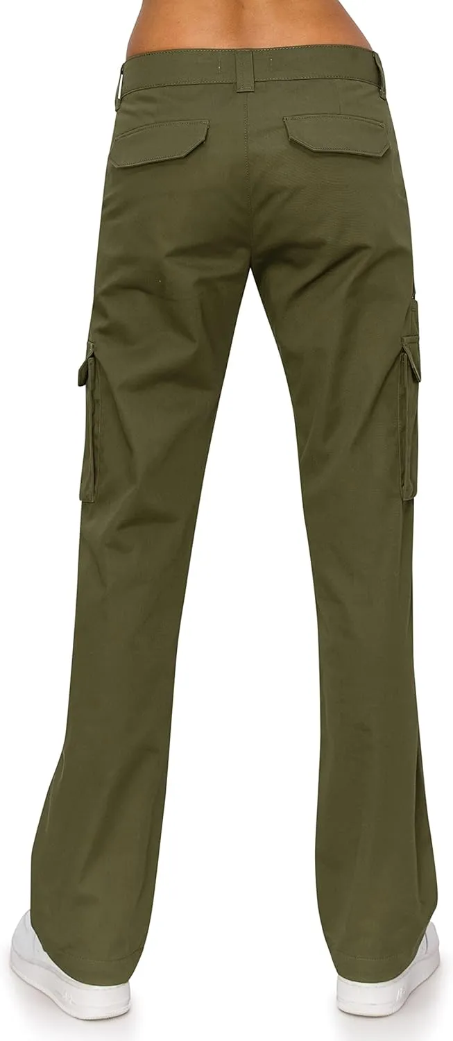 KHAKI & BLUE Women's Work Pants – Mid Rise Relaxed Fit Straight Leg Cargo Casual Trousers with Multi Pockets