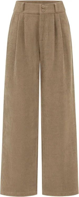KIRUNDO Corduroy Pants Women High Waisted Wide Leg Pants Business Casual Fall Winter Straight Loose Trousers with Pockets