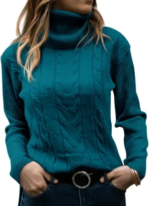 Langwyqu Womens' Turtleneck Long Sleeve Cable Knit Sweaters