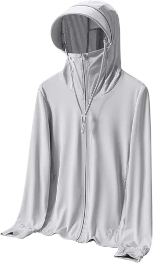 Long Sleeve Sun Protection Hooded Shirt for Women Cooling Plus Size T-Shirts Rash Guard Hiking Jacket with Face Mask