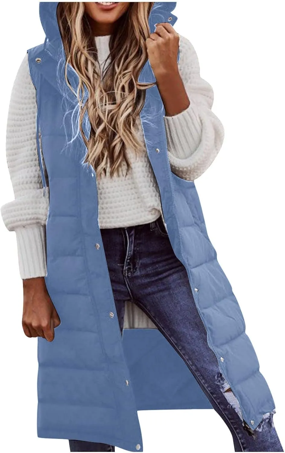 Long Winter Coats for Women Fashion Sleeveless Hooded Puffer Jacket Vest Casual Going Out Zip Up Outwear with Pocket