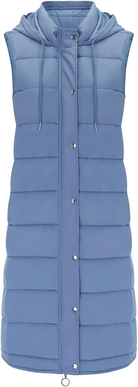 Long Winter Coats for Women Fashion Sleeveless Hooded Puffer Jacket Vest Casual Going Out Zip Up Outwear with Pocket