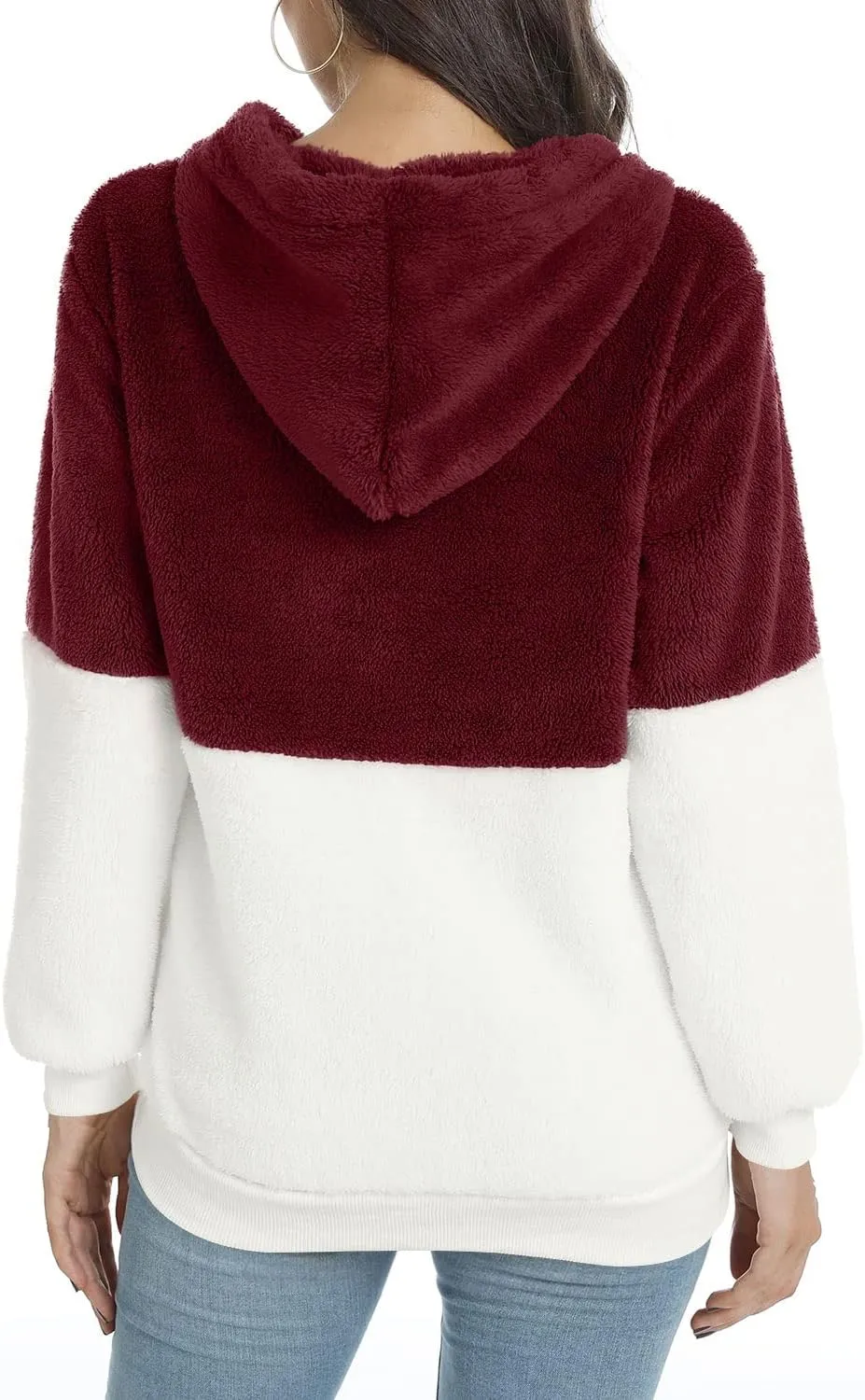 LONGYUAN Women Casual Hoodies Fashion Fuzzy Warm Pullover Sherpa Outerwear with Pockets