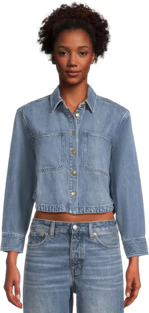 Madewell Women's Cropped Boxy Long Sleeve Shirt in Maspeth Wash
