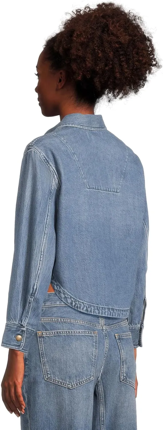 Madewell Women's Cropped Boxy Long Sleeve Shirt in Maspeth Wash