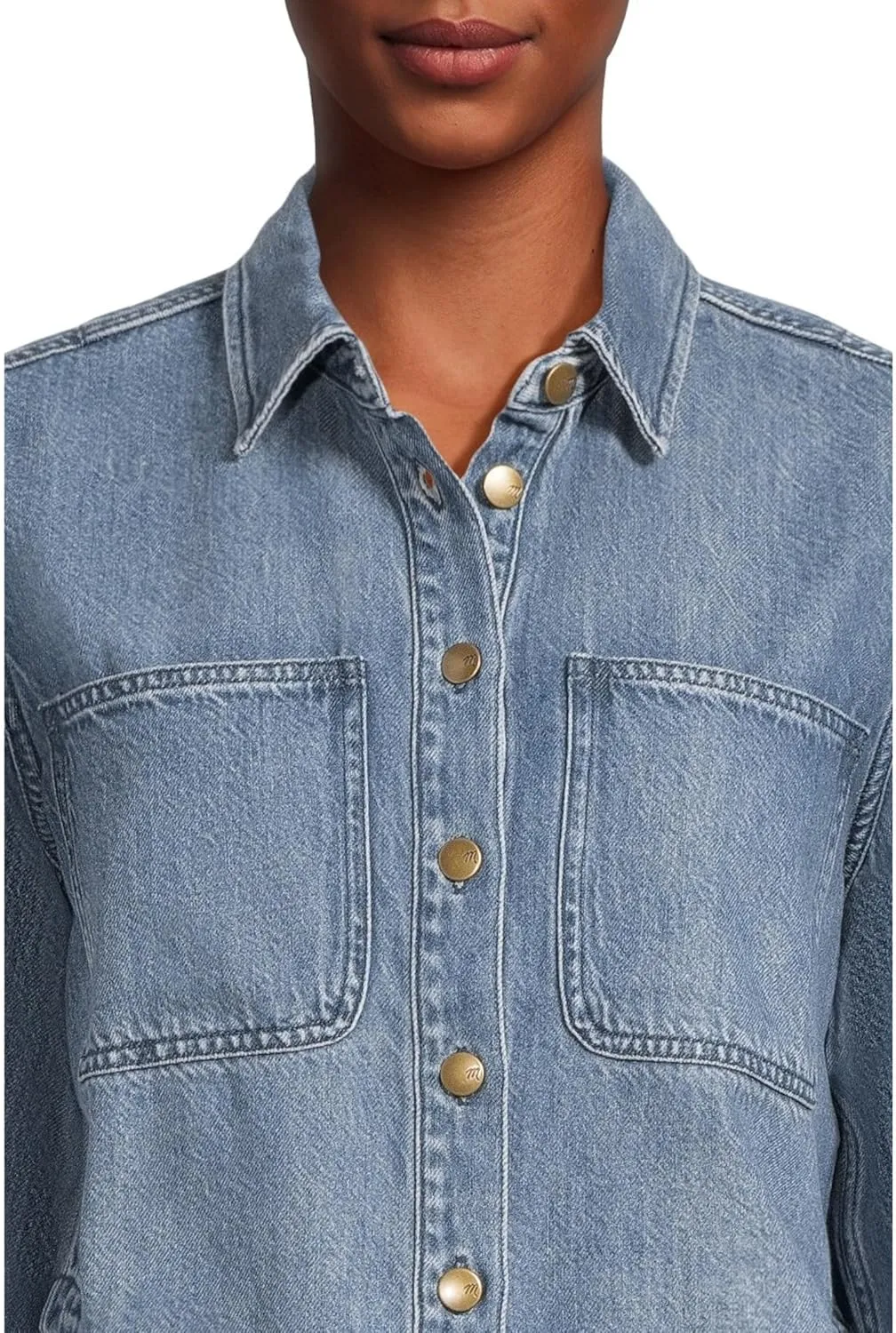 Madewell Women's Cropped Boxy Long Sleeve Shirt in Maspeth Wash