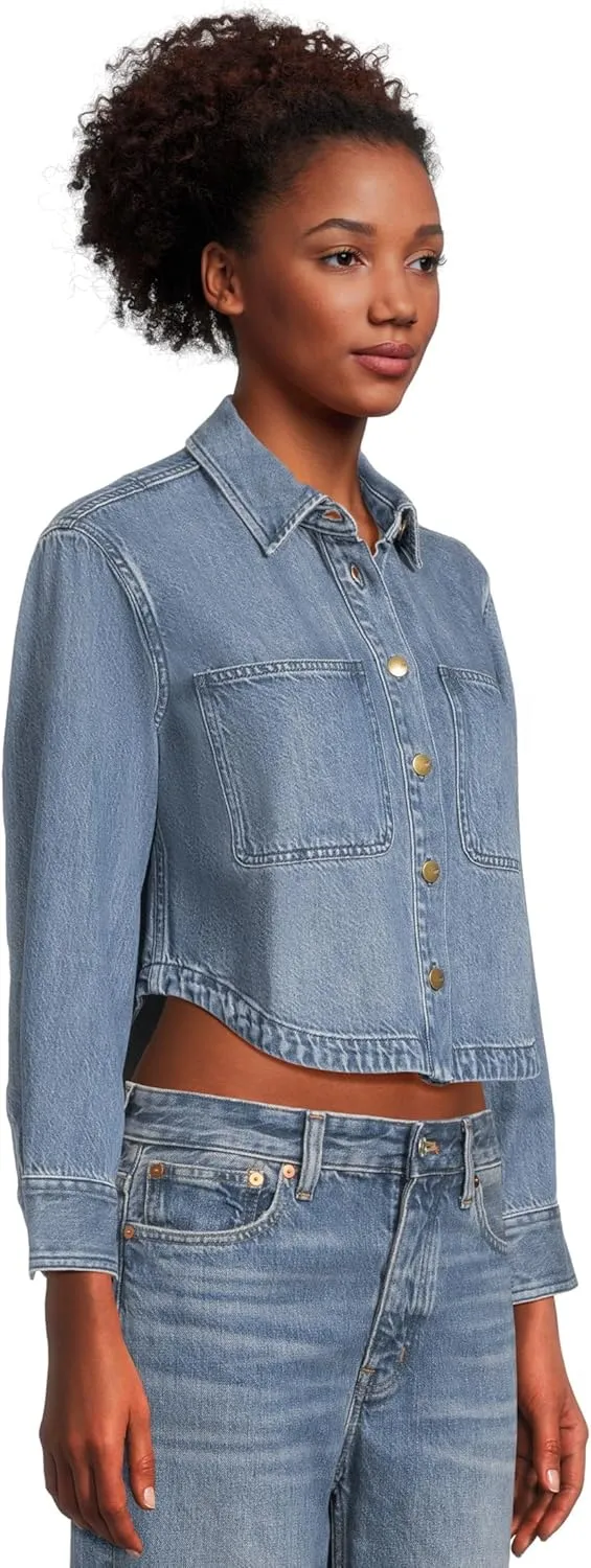 Madewell Women's Cropped Boxy Long Sleeve Shirt in Maspeth Wash