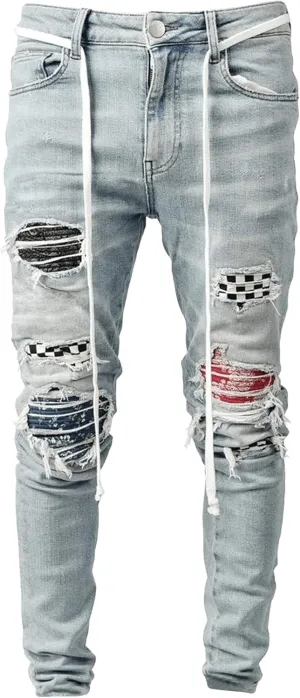 Maiyifu-GJ Men's Ripped Distressed Biker Jeans Slim Fit Skinny Denim Pants Stretch Tapered Leg Hip Hop Jeans for Men