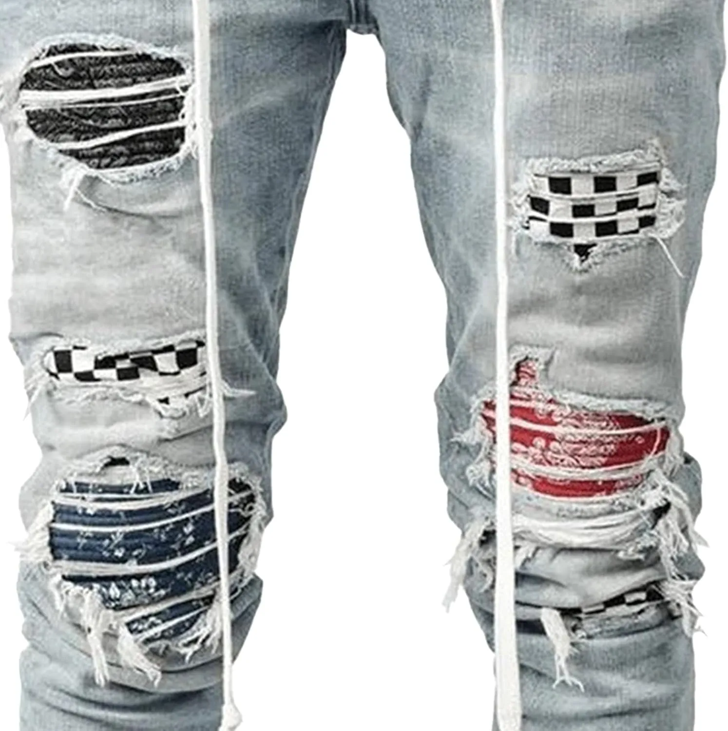Maiyifu-GJ Men's Ripped Distressed Biker Jeans Slim Fit Skinny Denim Pants Stretch Tapered Leg Hip Hop Jeans for Men