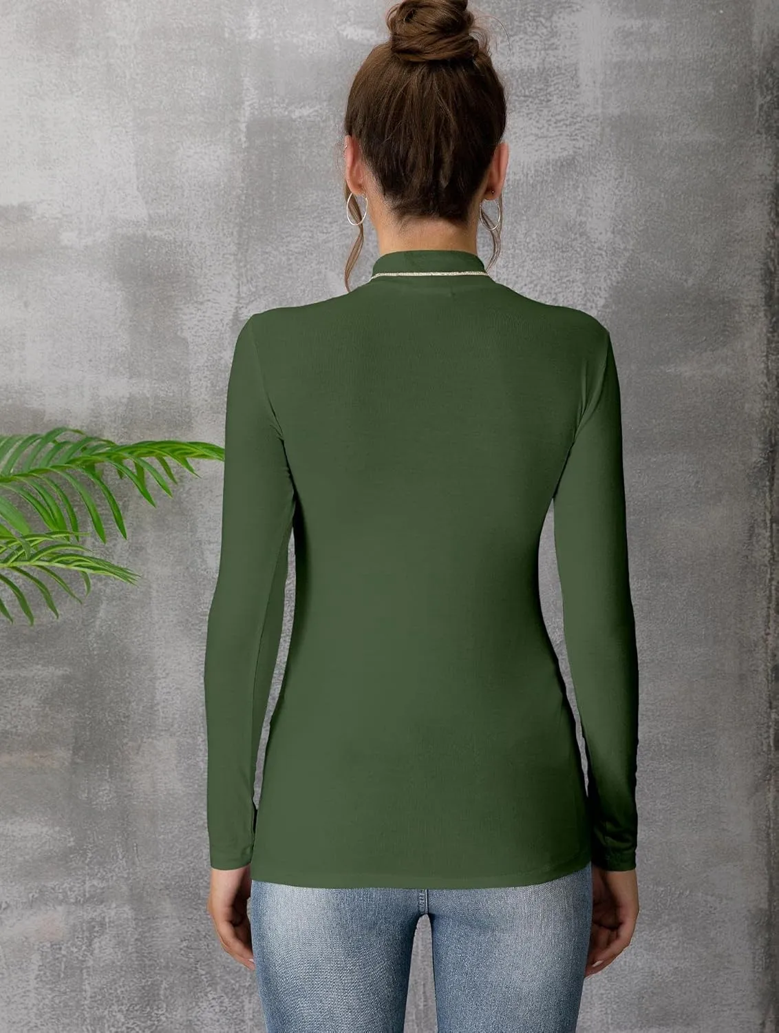 MANGDIUP Women's Mock Turtleneck Long Sleeve Sleeveless Pullover Tops Slim Fit Basic T-Shirts