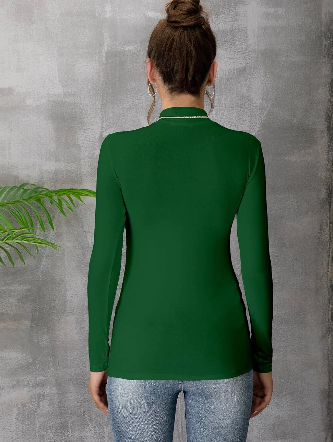 MANGDIUP Women's Mock Turtleneck Long Sleeve Sleeveless Pullover Tops Slim Fit Basic T-Shirts