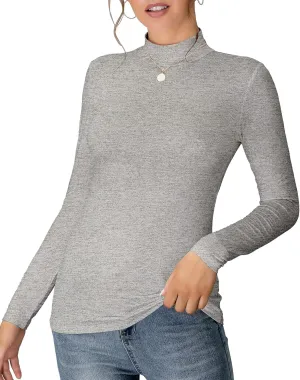 MANGDIUP Women's Mock Turtleneck Long Sleeve Sleeveless Pullover Tops Slim Fit Basic T-Shirts
