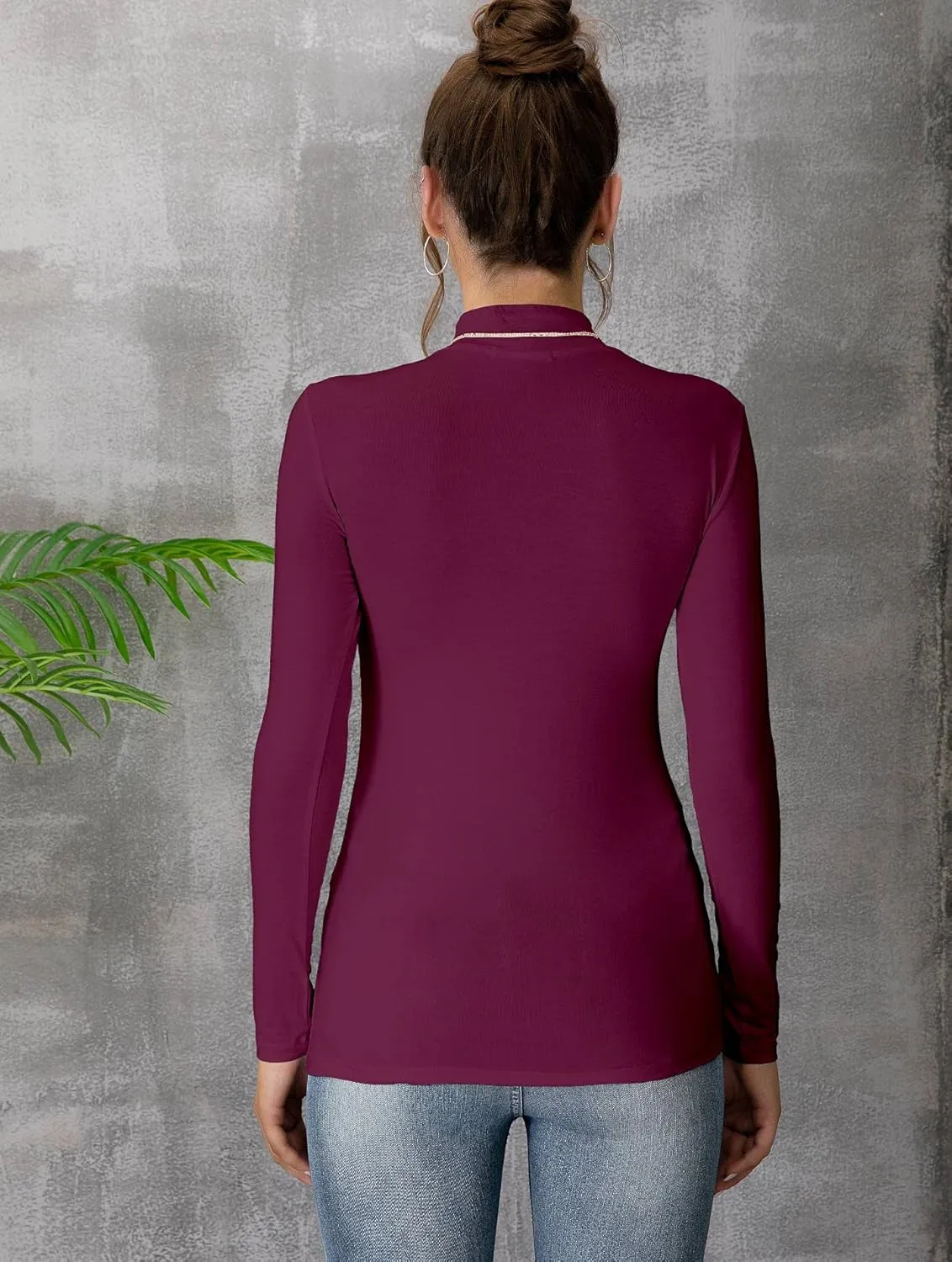 MANGDIUP Women's Mock Turtleneck Long Sleeve Sleeveless Pullover Tops Slim Fit Basic T-Shirts